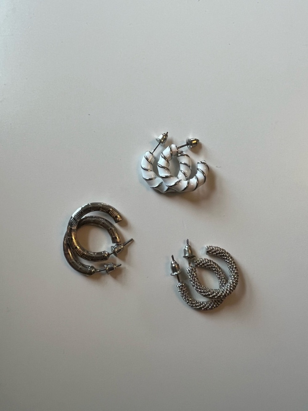 Set of 3 Silver Hoop Earrings - Mixed Textures